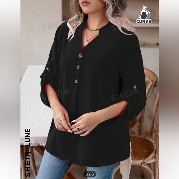 SHEIN LUNE ROLL TAB SLEEVE BLOUSE BLACK SHEIN CURVE SIZE 14 1XL 1X TUNIC TOP - Picture 3 of 6